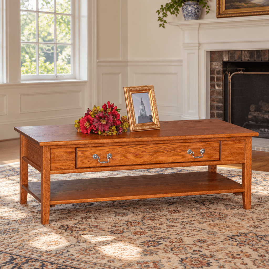 Amish Shaker 48" Coffee Table shown in the living room of a traditional colonial home