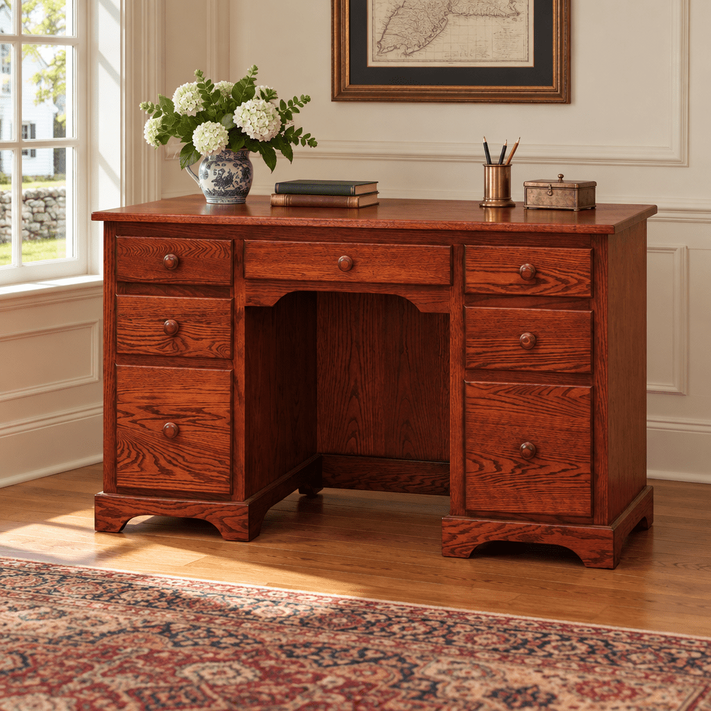 Amish Shaker 62" Flattop Desk shown in the home office of a traditional colonial home