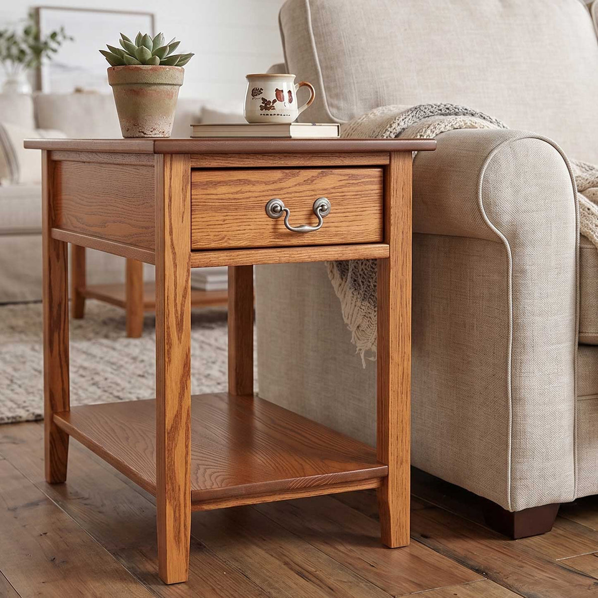 Amish Shaker Side Table with Shelf