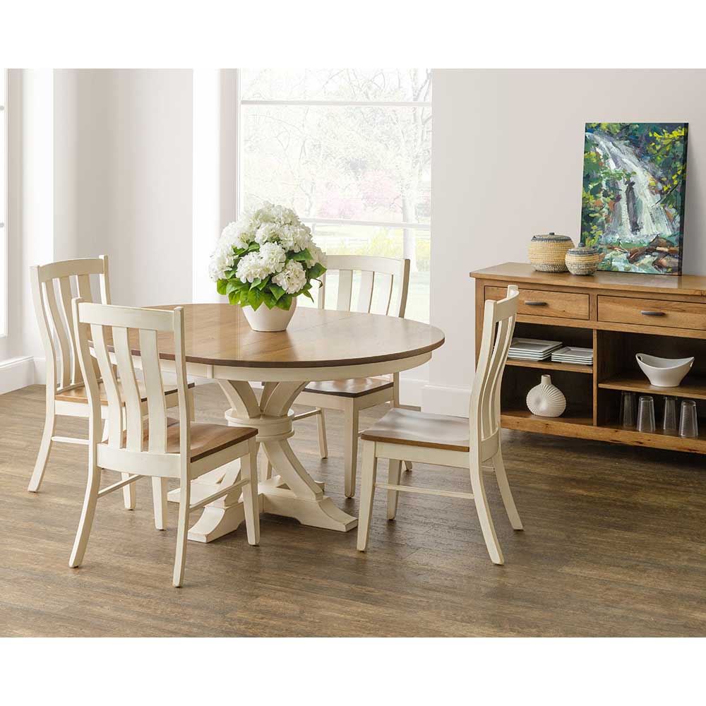 Amish Sherwood 48&quot; Round Expandable Pedestal Dining Table and Chair Set - snyders.furniture