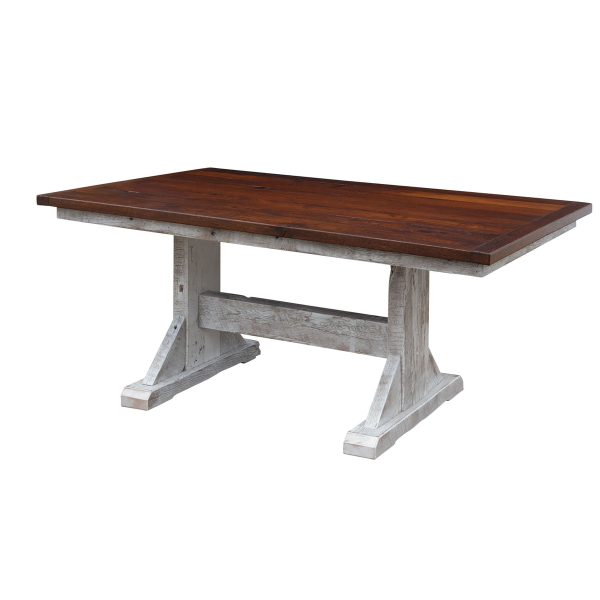 Amish Silverton Reclaimed Barnwood Dining Trestle Table & 6 Chairs Set - snyders.furniture