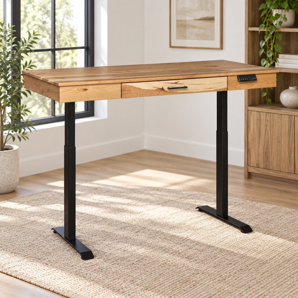 Amish Solid Wood 60" Electric Standing Desk with Keyboard Drawer