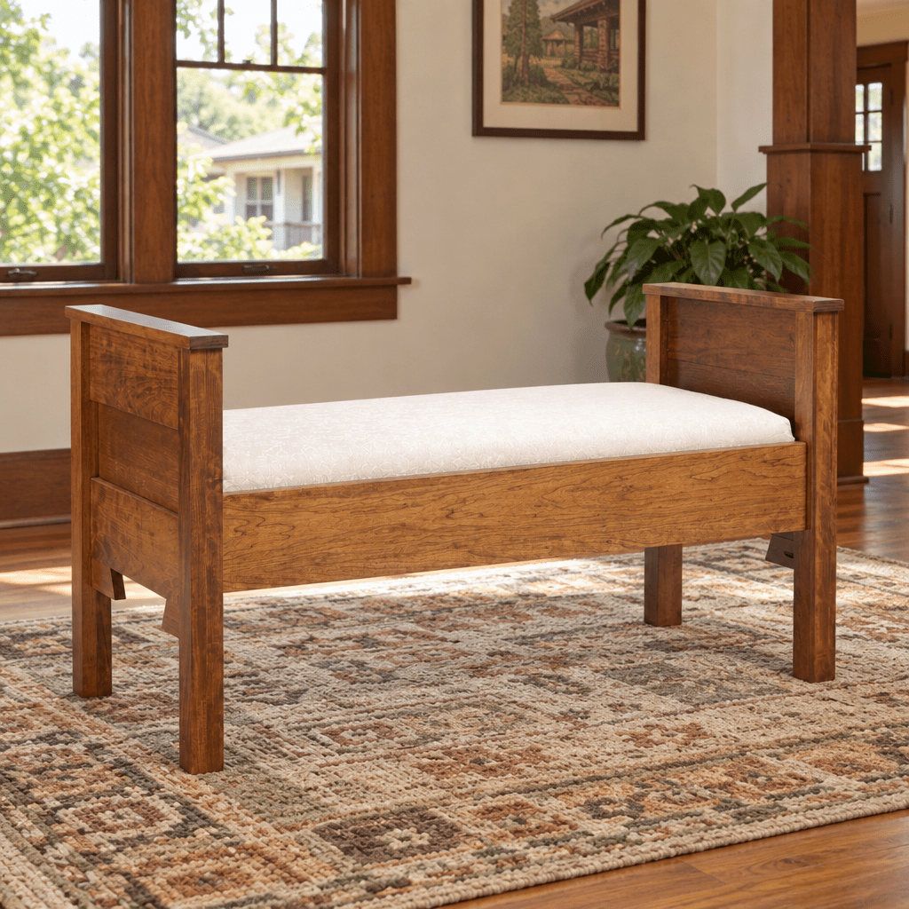 Amish Solid Wood Fredericksburg Seat shown in the living room of a craftsman bungalow home