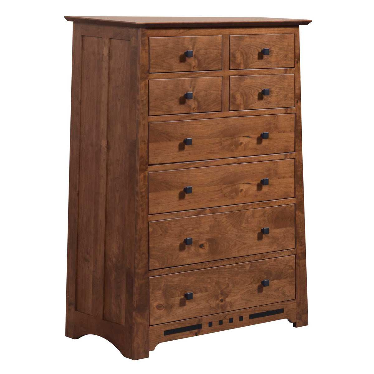 Van Nuys eight-drawer chest in alder with four small upper drawers, four wide drawers and square black hardware