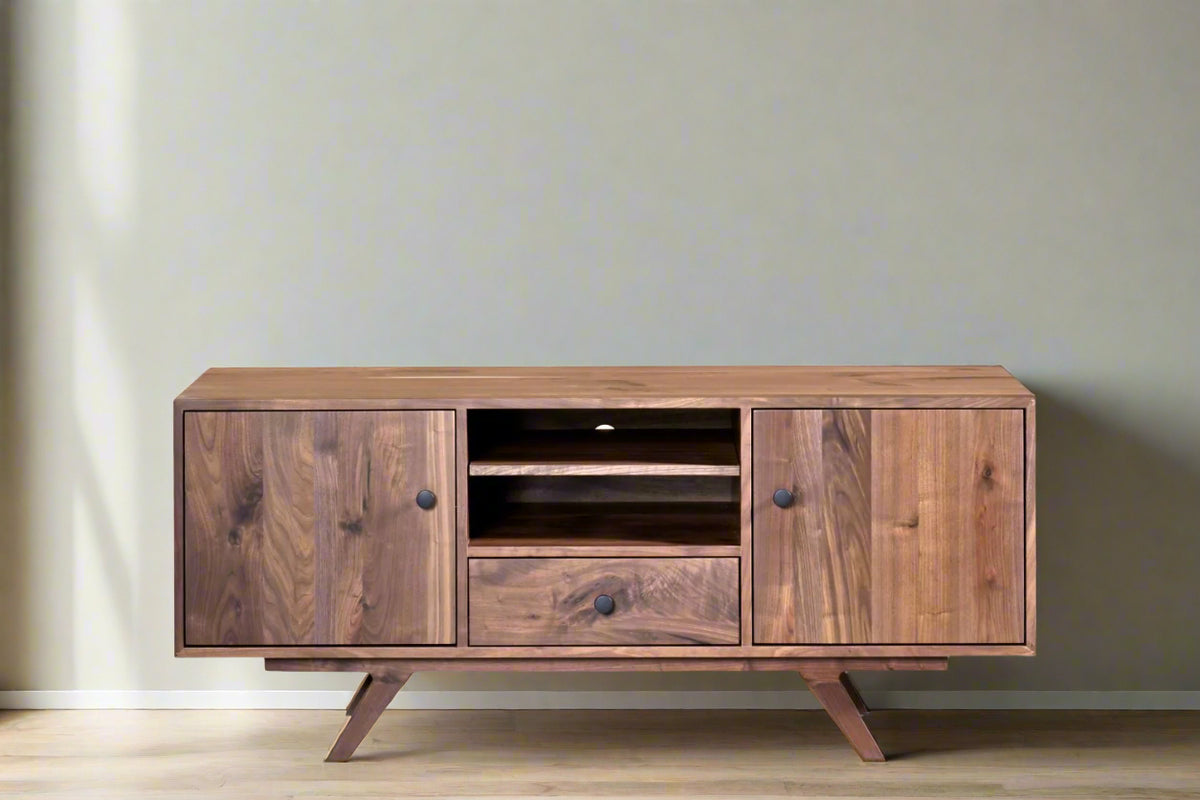Amish Solid Wood Walnut Mid Century Modern Palo Alto Solid Wood Media TV Console - snyders.furniture