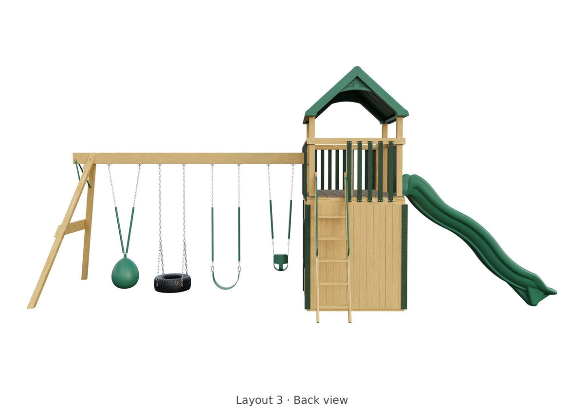 Amish Trading Post Wooden Swing Set & Playset Kit – Layout 3, back view