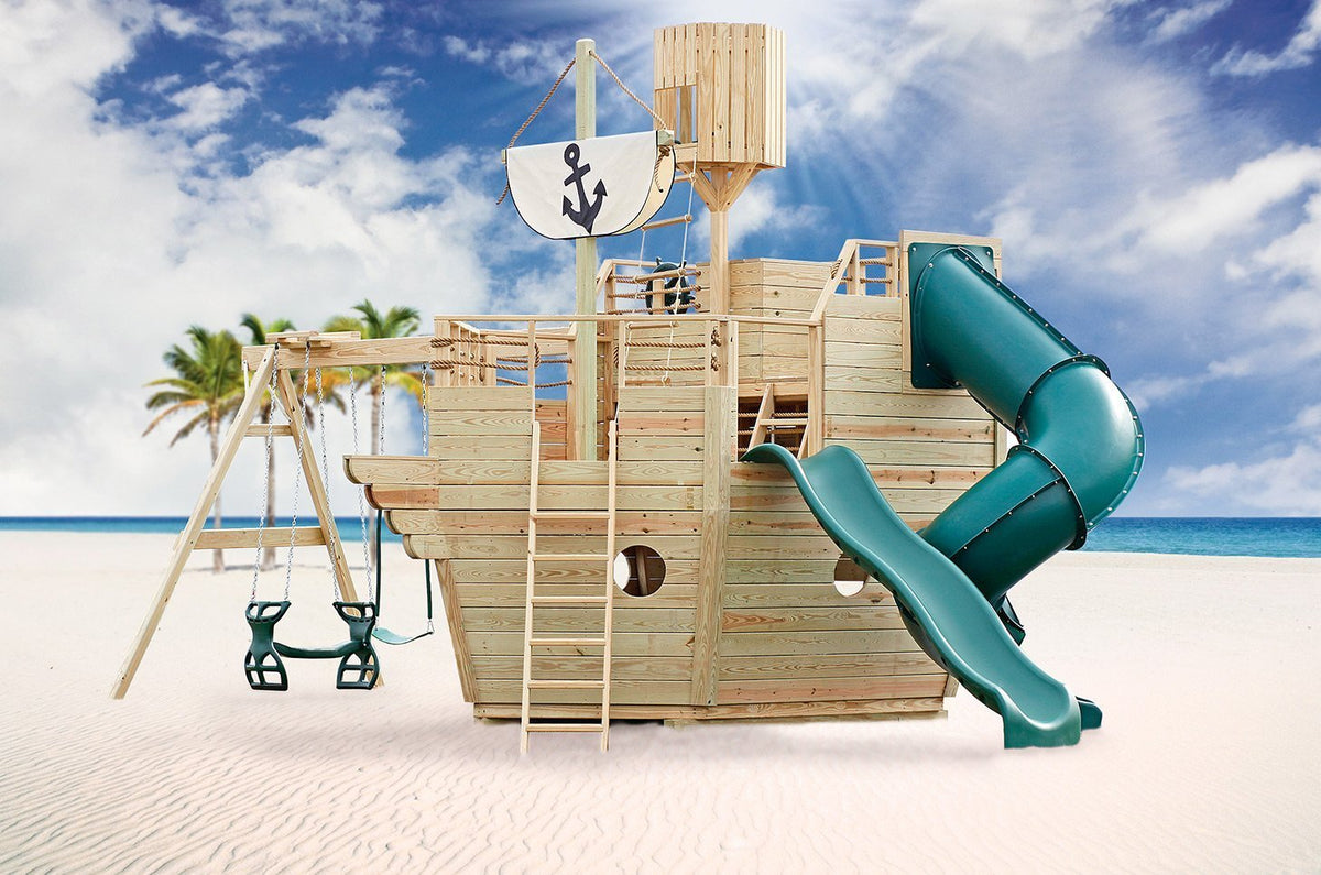 Voyager Wooden Swing Set & Playset Kit – real-world photo (configuration and colors may differ from the layouts offered)