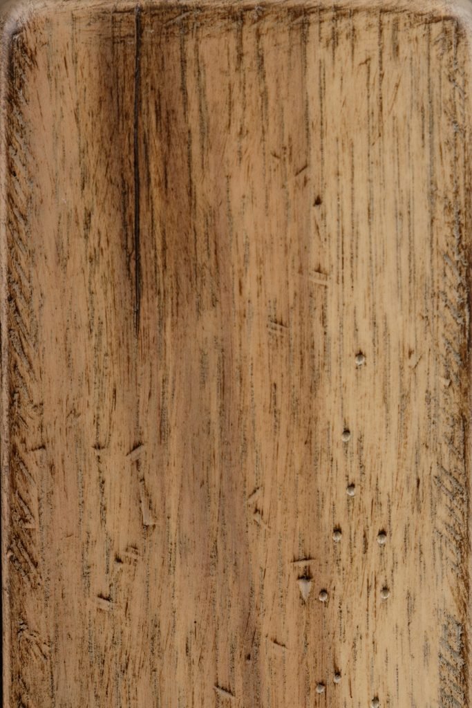 Antiquated OCS Seashell on Rustic Hickory Wood Stain Sample