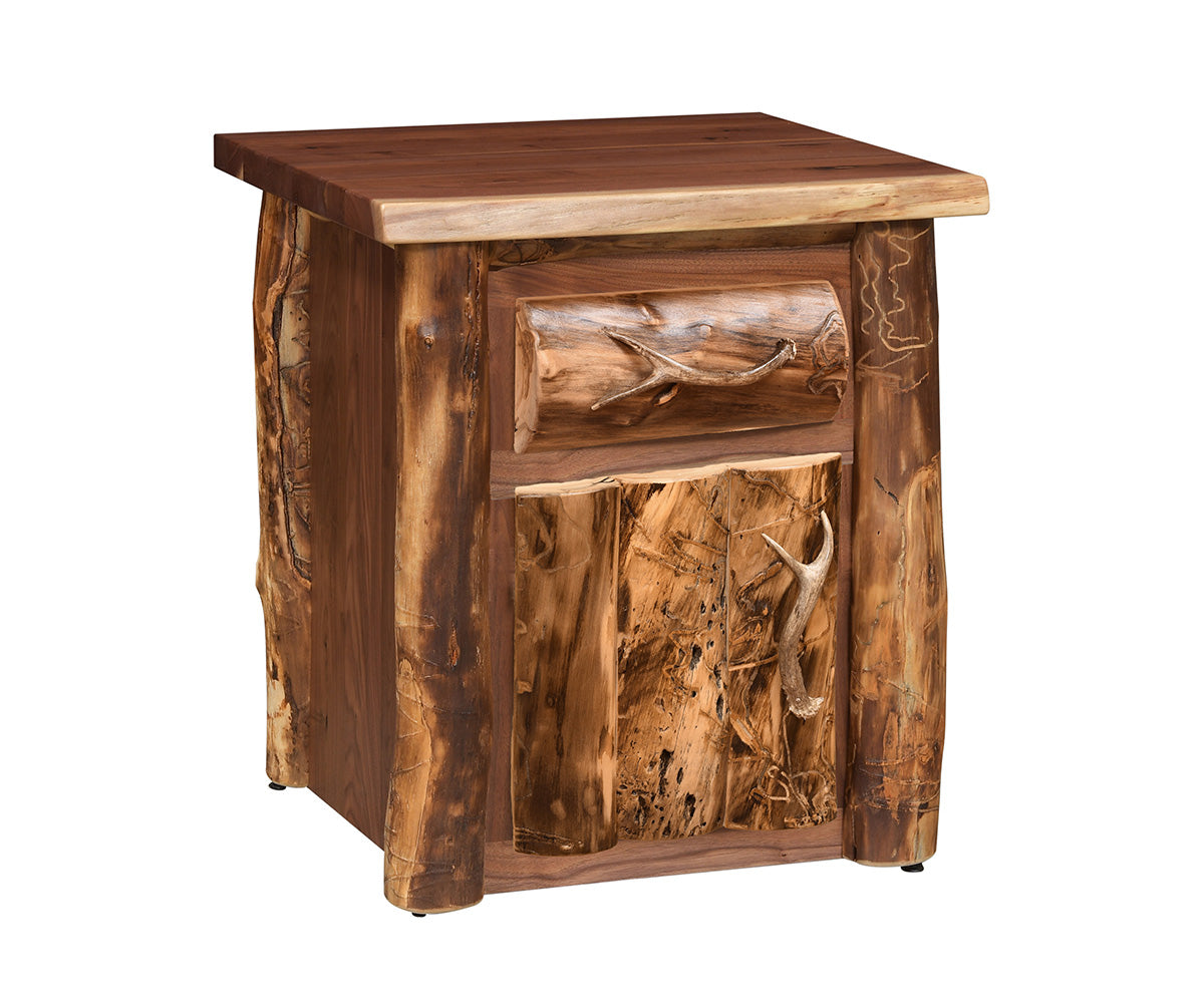 Amish Allegheny Aspen & Walnut 1 Drawer 1 Door Nightstand