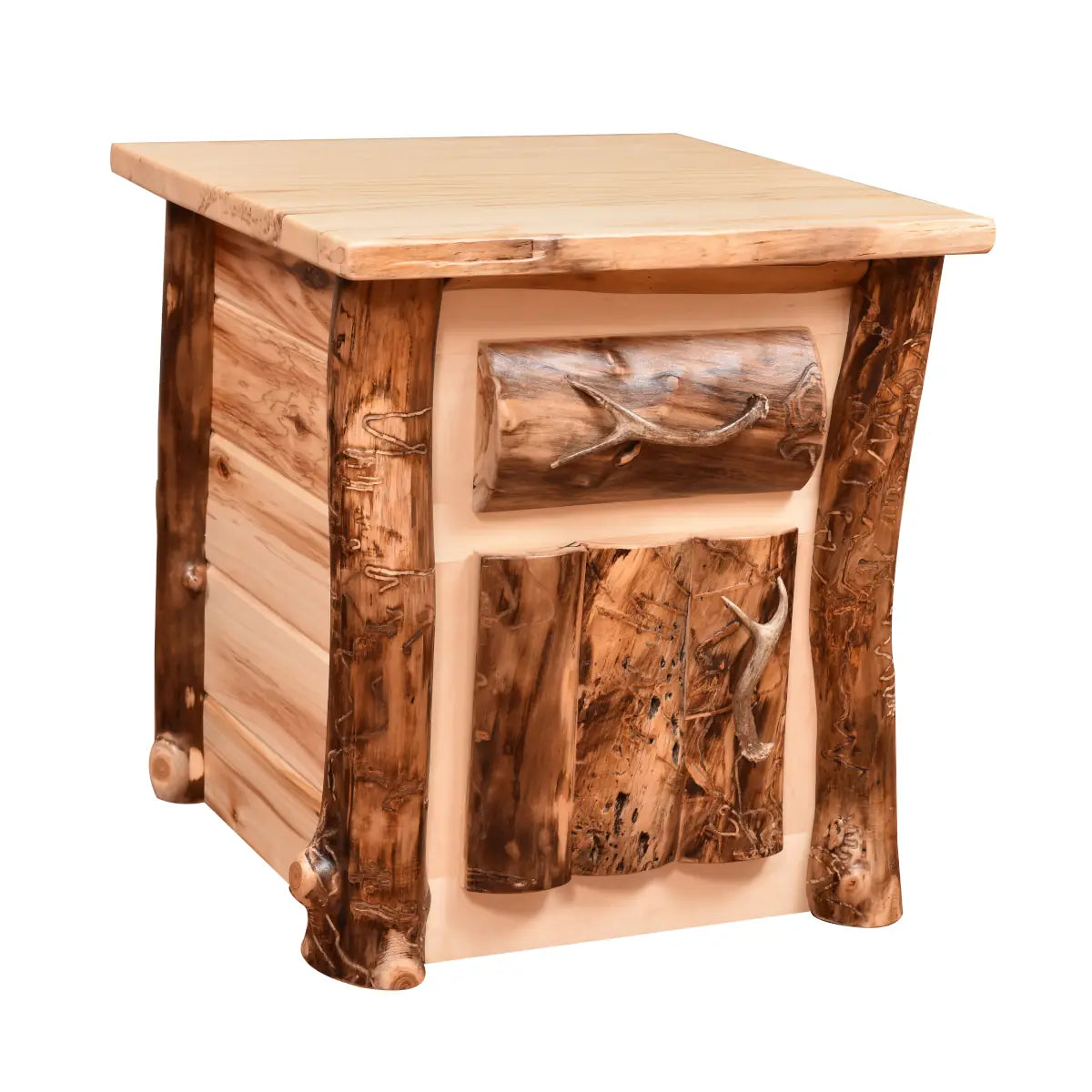 Amish Bighorn Aspen Log 1 Drawer 1 Door Nightstand