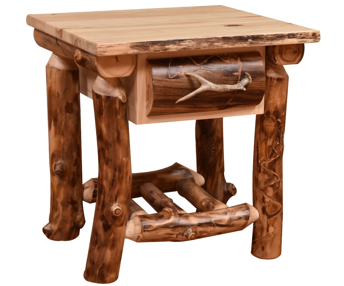Amish Bighorn Aspen Log 1 Drawer Nightstand