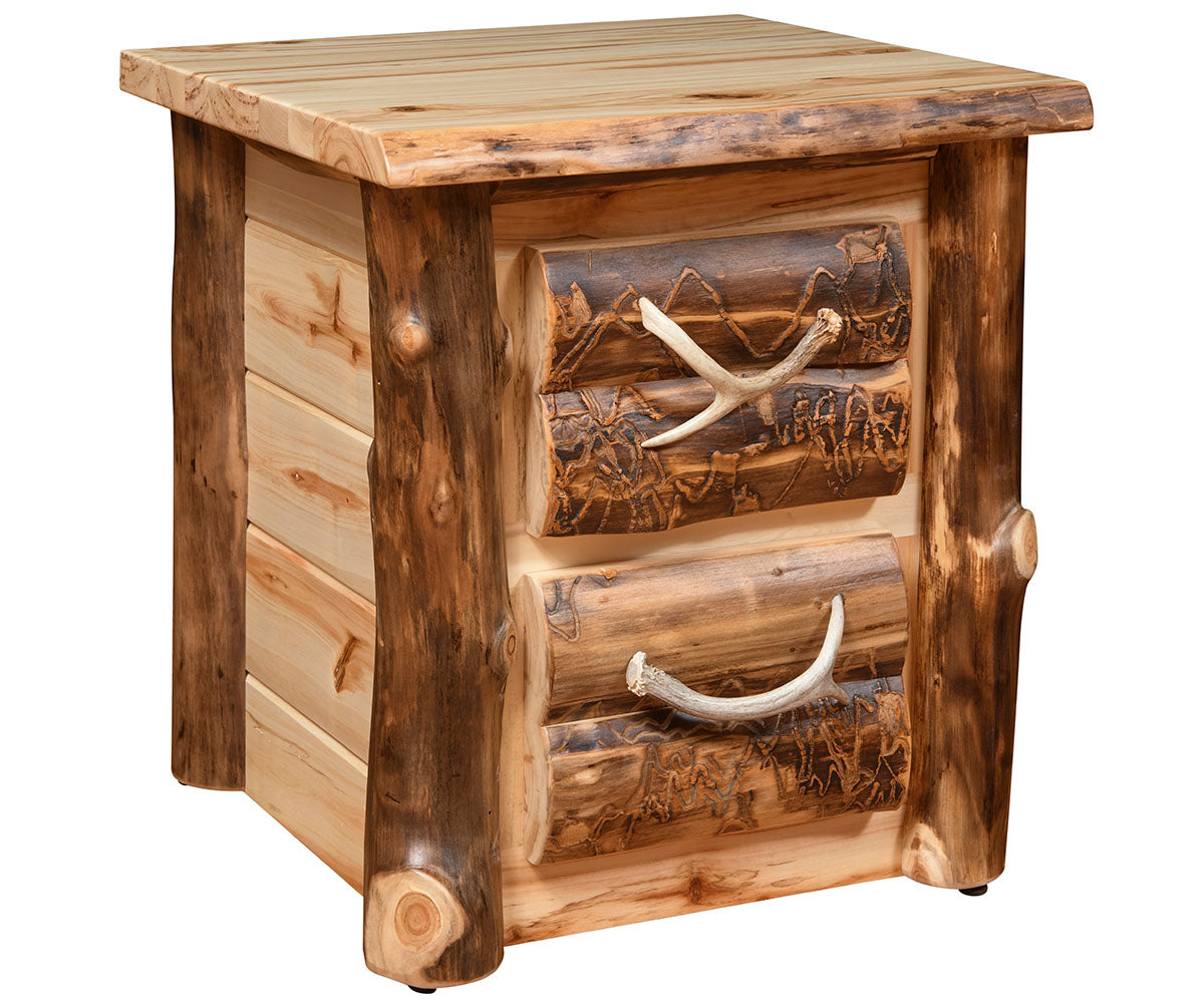 Amish Bighorn Aspen Log 2 Drawer Nightstand