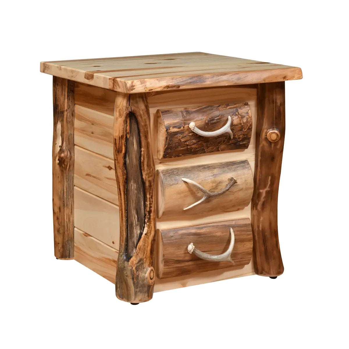Amish Bighorn Aspen Log 3 Drawer Nightstand