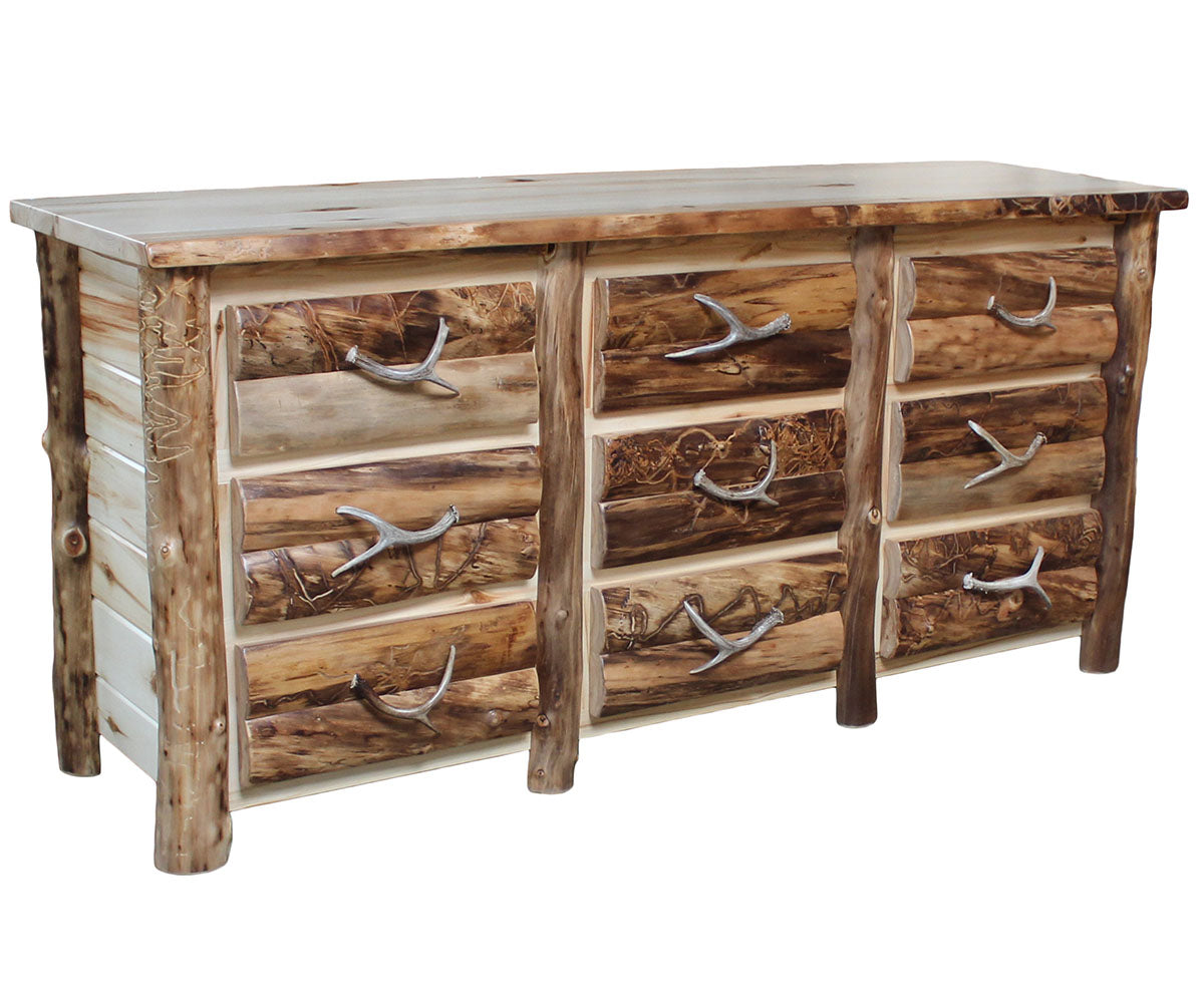 Amish Bighorn Aspen Log 9 Drawer Dresser