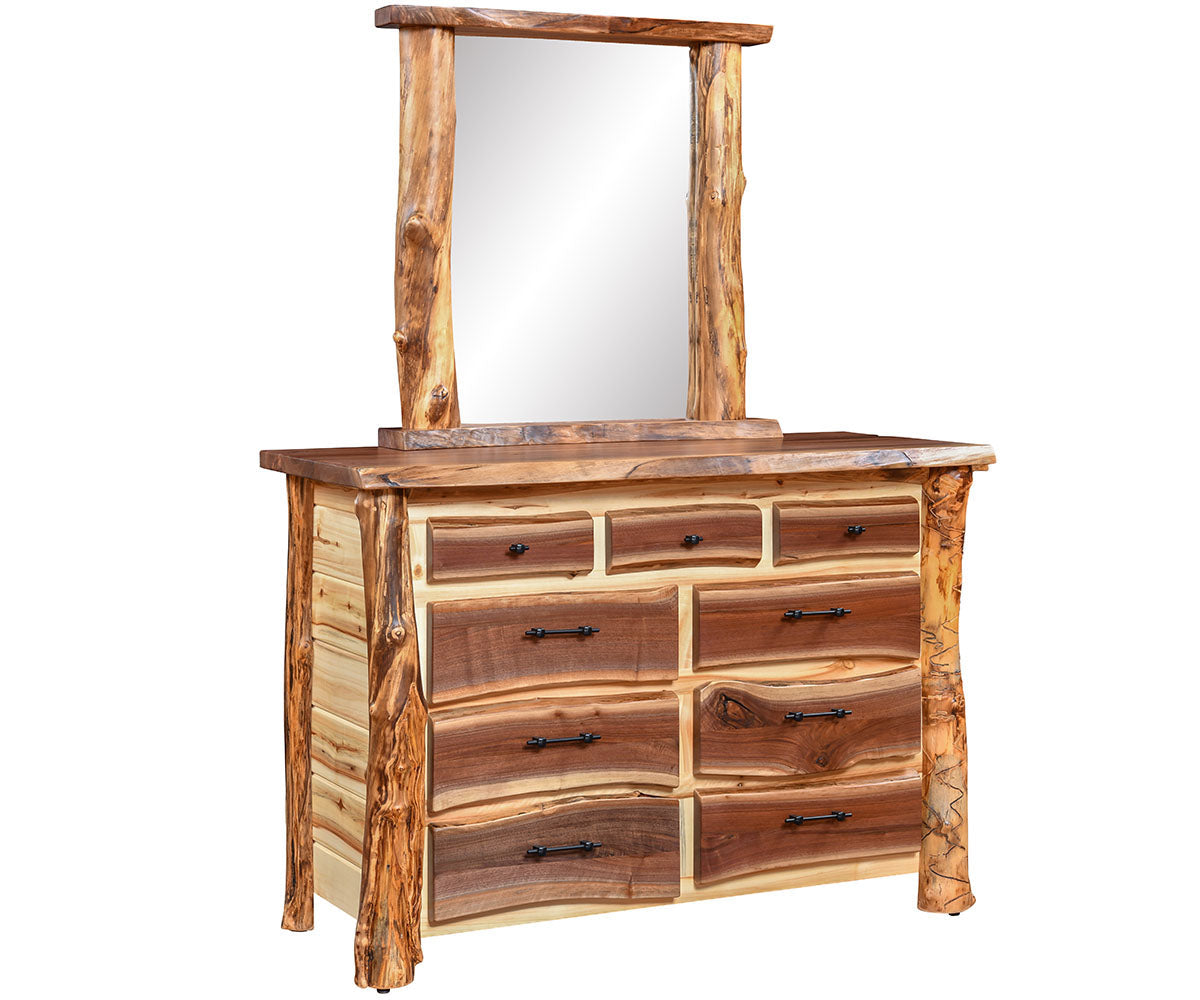 Amish Sawtooth Aspen & Walnut 5pc Bedroom Set — Amish Sawtooth Aspen & Walnut 3 over 6 Drawer Dresser