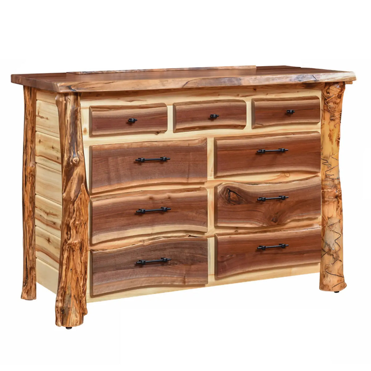 Amish Sawtooth Aspen & Walnut 3 over 6 Drawer Dresser