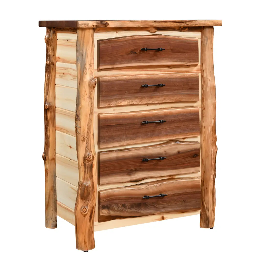 Amish Sawtooth Aspen & Walnut 4 Drawer Chest
