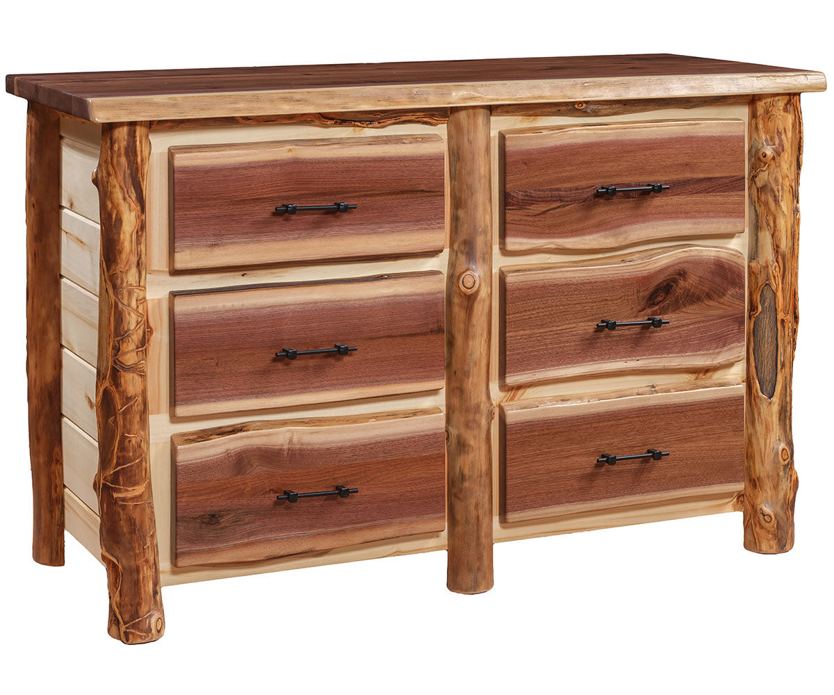 Amish Sawtooth Aspen & Walnut 6 Drawer Dresser
