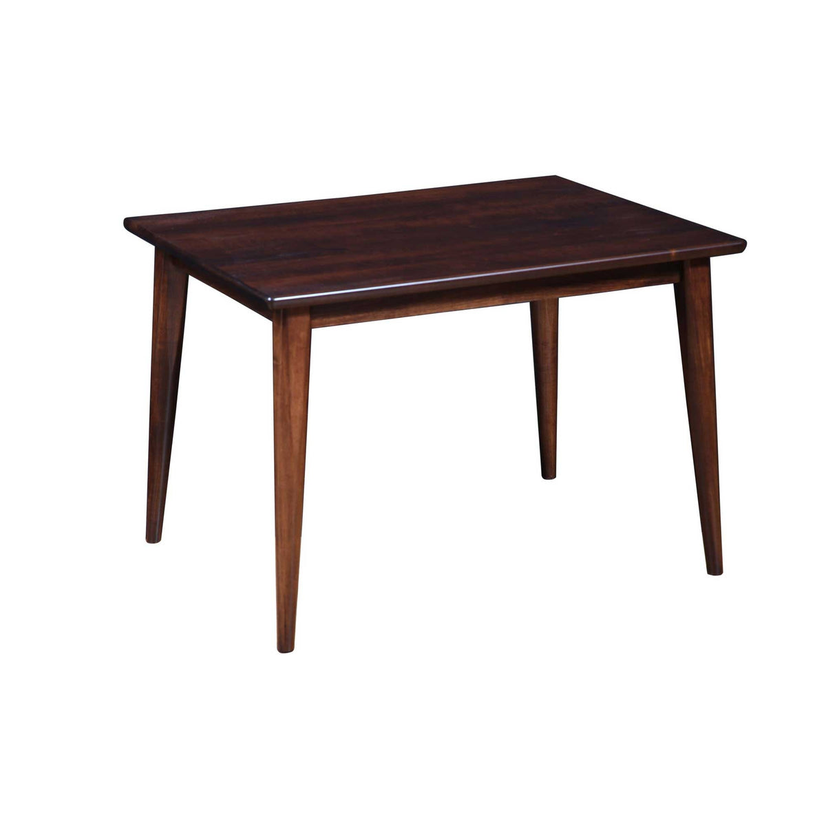 Child's play table in a deep cherry stain with a smooth rectangular top and four splayed tapered legs