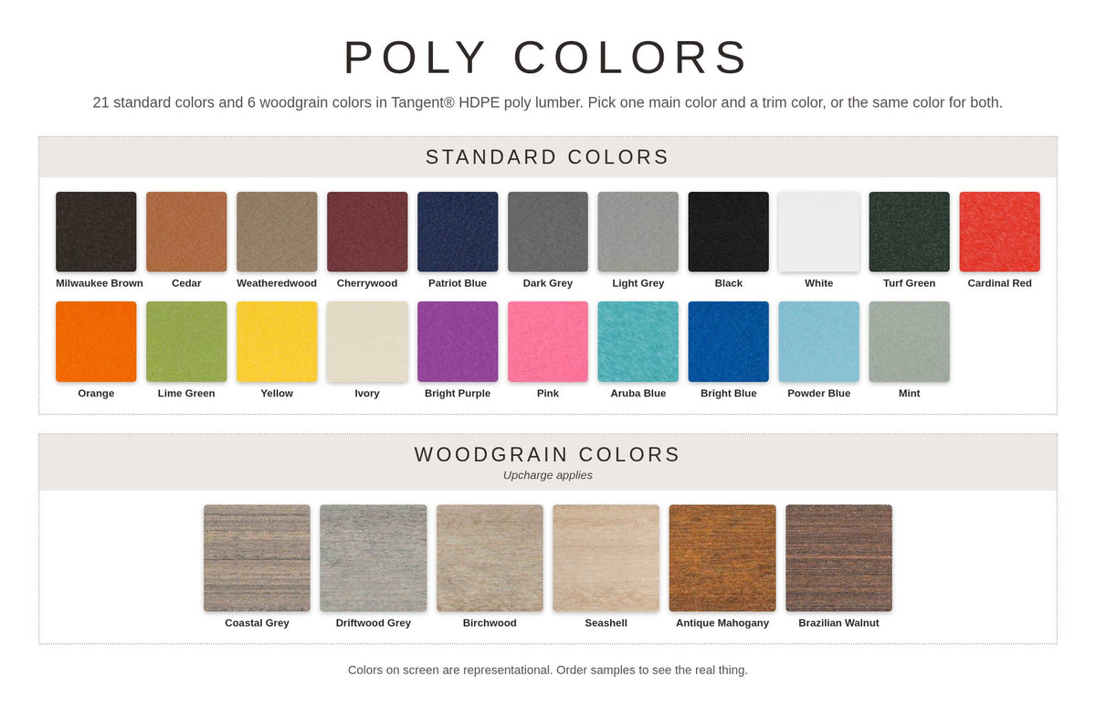 Sunrise poly colors: 21 standard colors and 6 woodgrain colors