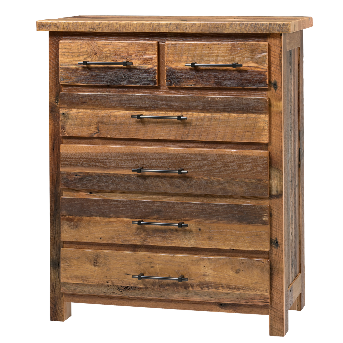 Wooden dresser with multiple drawers on a white background