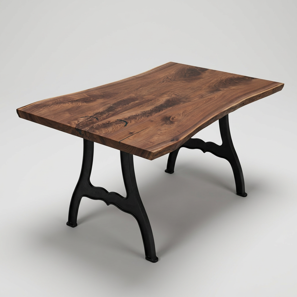 Amish Walnut book-match 42" - 51" wide x 65" long x 2" thick Live Edge Slab shown on New York cast iron base (base sold separately)
