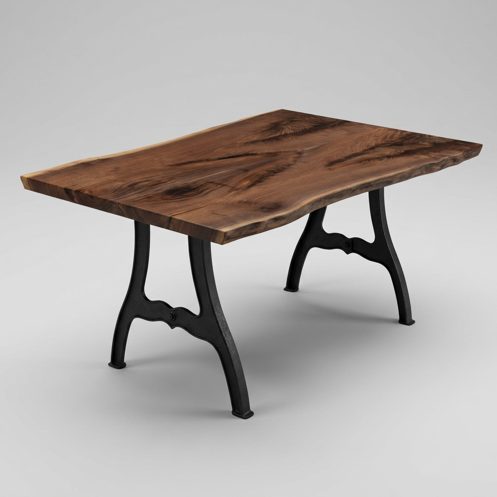 Amish Walnut book-match 47" - 54" wide x 68" long x 1 ¾" thick Live Edge Slab shown on New York cast iron base (base sold separately)