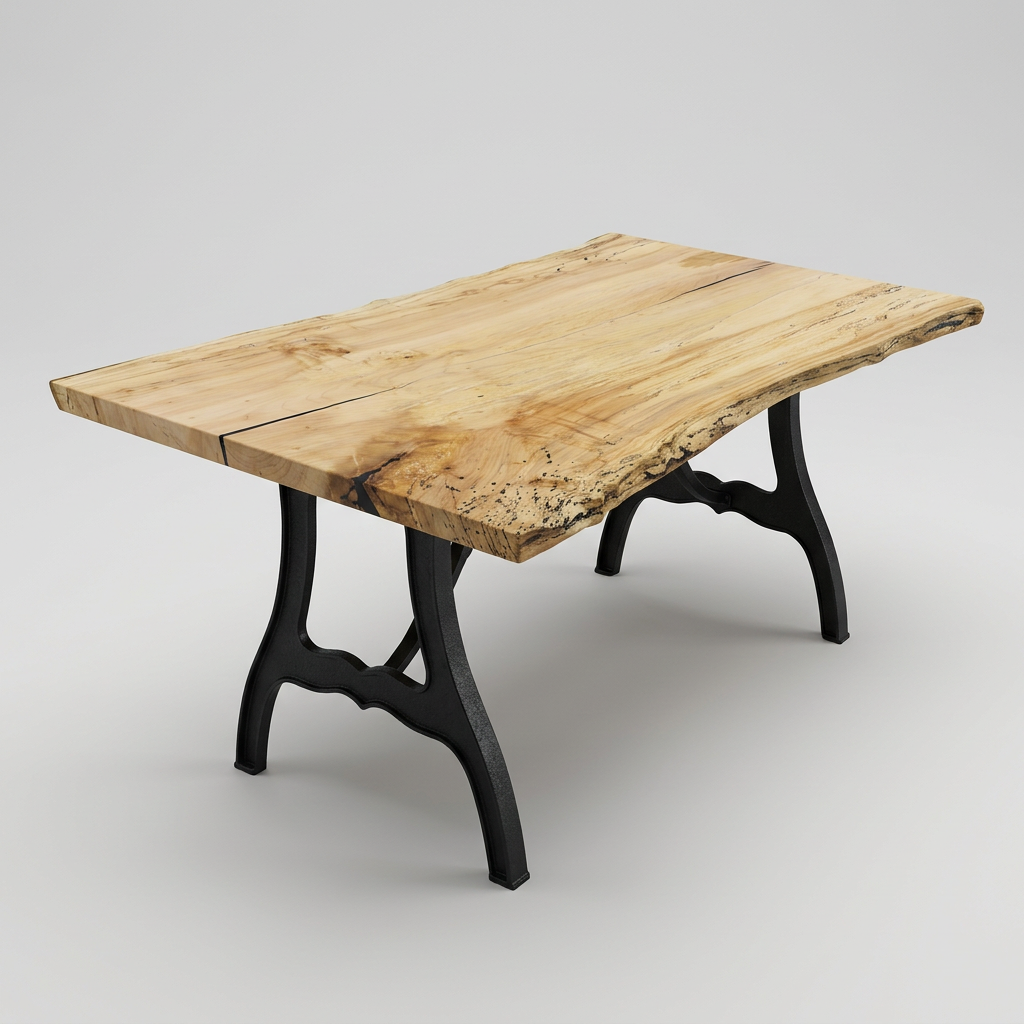 Amish Maple single 41" - 48" wide x 70" long x 2" thick Live Edge Slab shown on New York cast iron base (base sold separately)