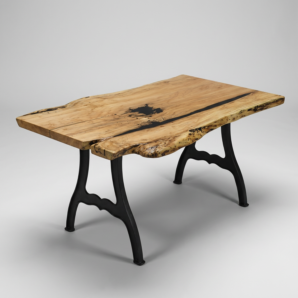 Amish Maple single 40" - 41" wide x 68" long x 2" thick Live Edge Slab shown on New York cast iron base (base sold separately)
