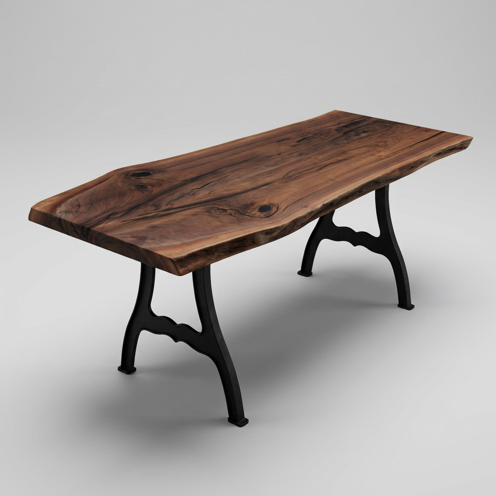 Amish Walnut book-match 29" - 33" wide x 83" long x 2" thick Live Edge Slab shown on New York cast iron base (base sold separately)