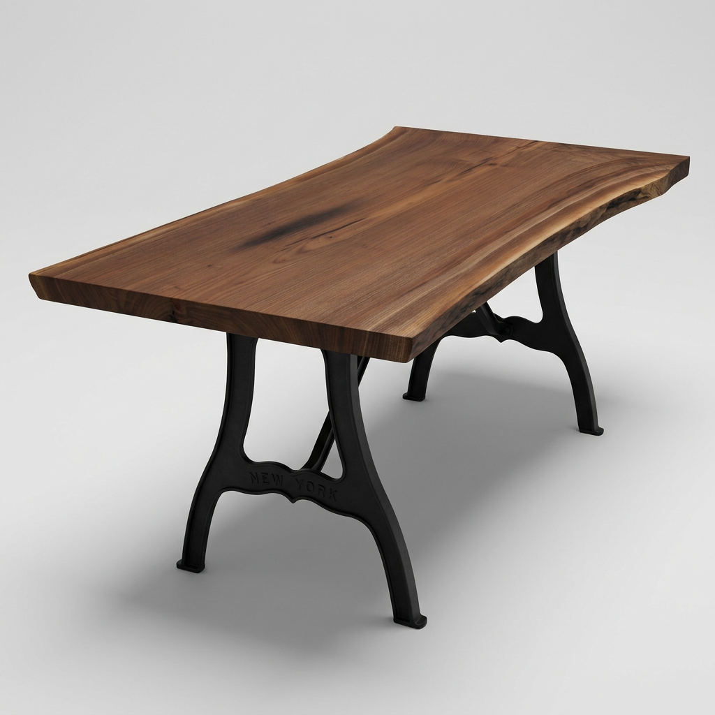 Amish Walnut single 41" - 46" wide x 84" long x 2" thick Live Edge Slab shown on New York cast iron base (base sold separately)