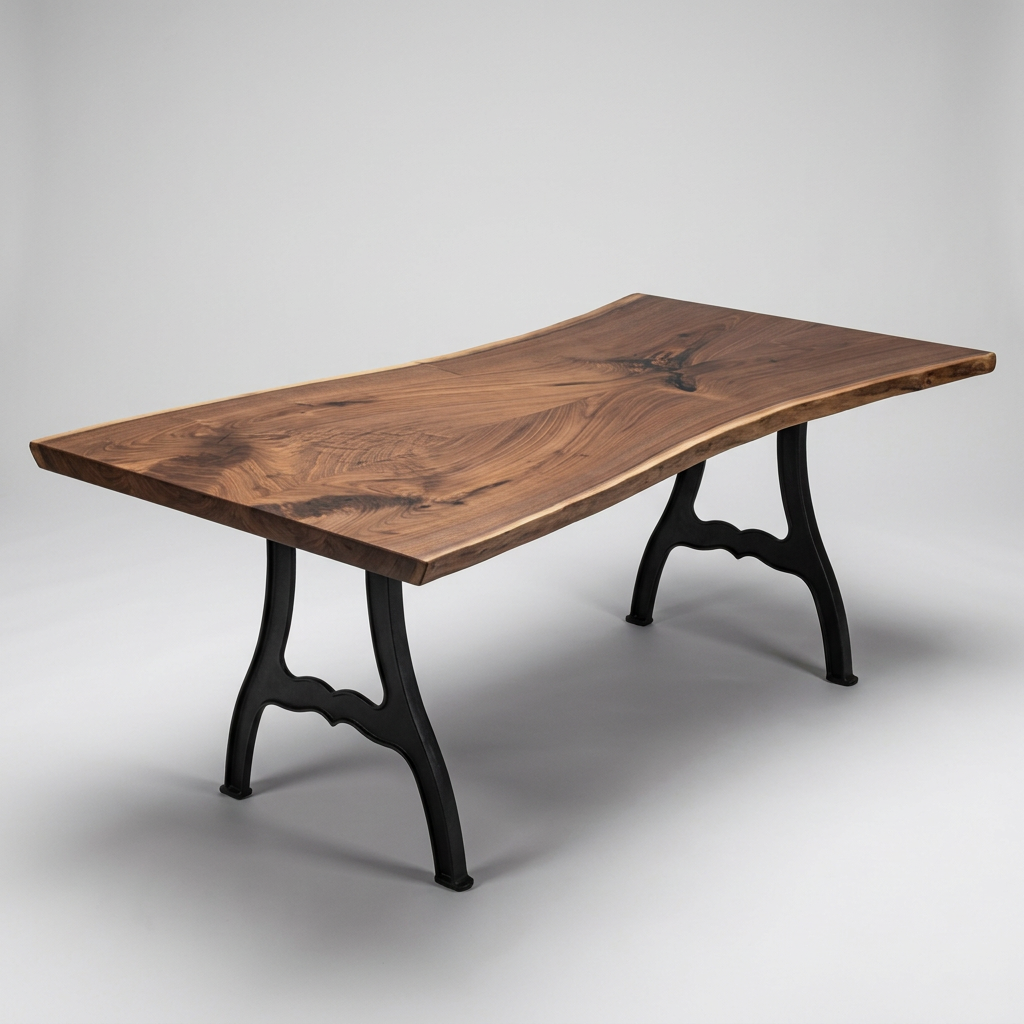 Amish Walnut book-match 35" - 44" wide x 84" long x 2" thick Live Edge Slab shown on New York cast iron base (base sold separately)
