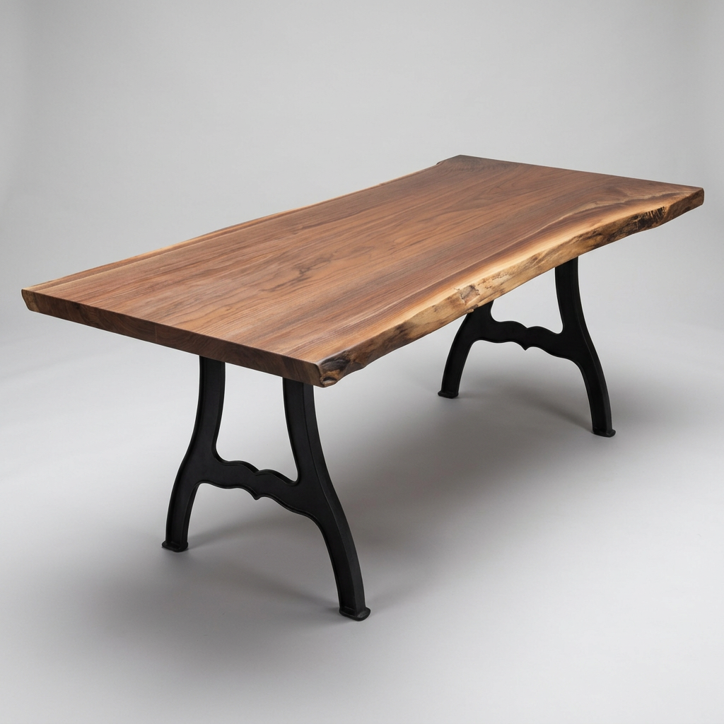 Amish Walnut single 33" - 36" wide x 88" long x 2" thick Live Edge Slab shown on New York cast iron base (base sold separately)
