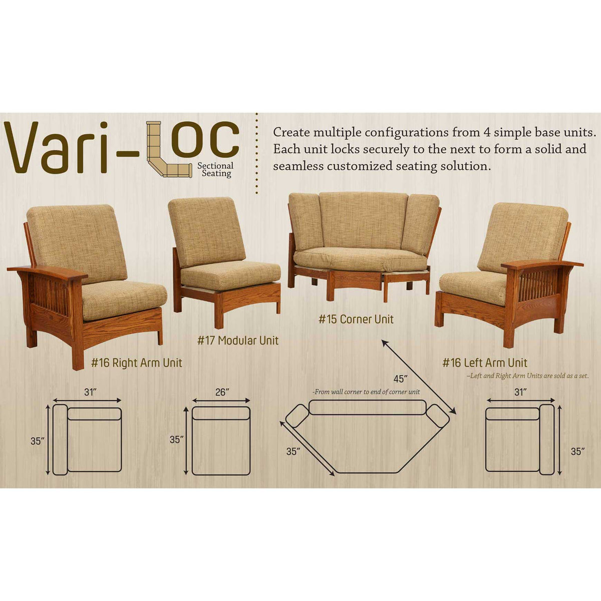 Amish Craftsman Mission Vari-Lock Sectional Corner Sofa - snyders.furniture