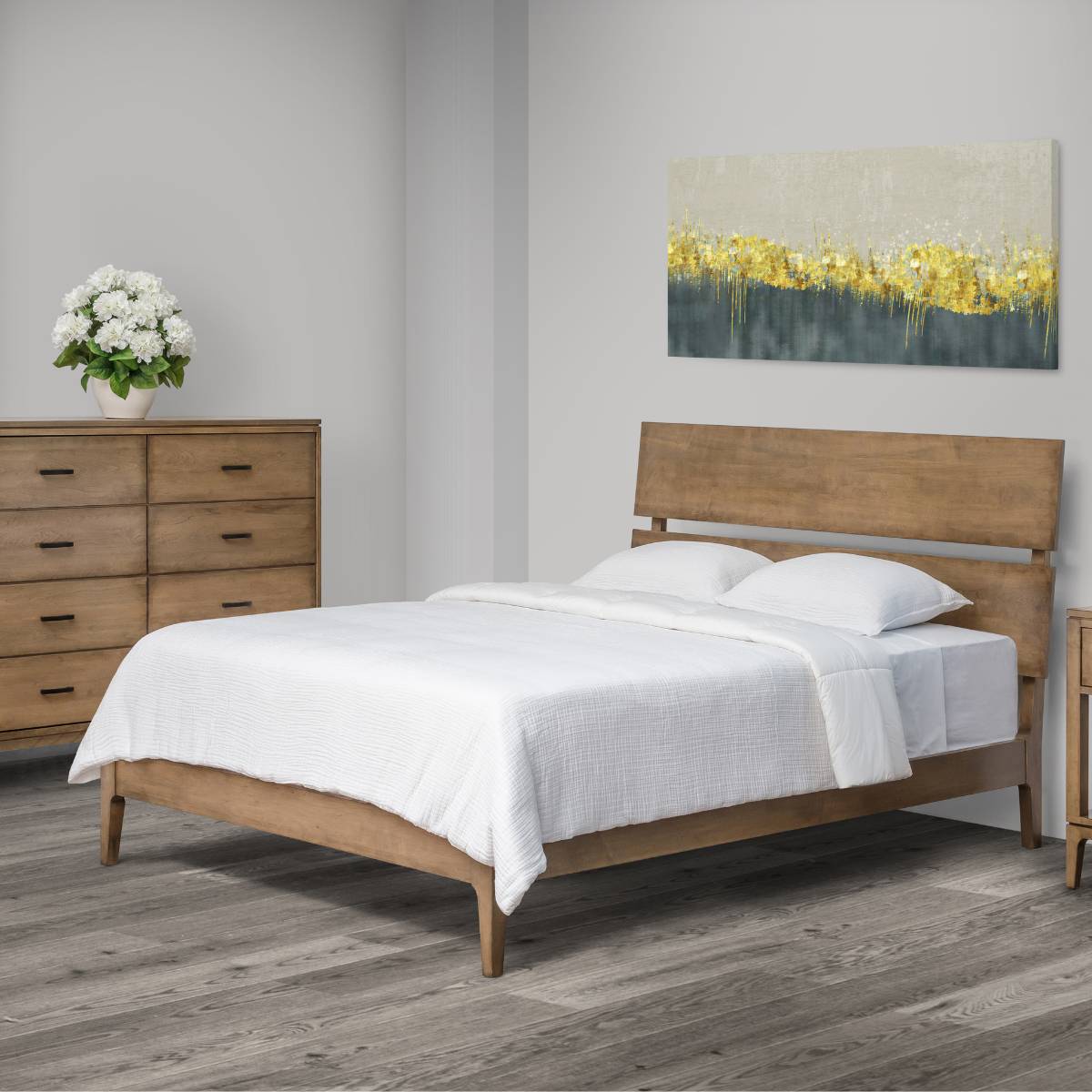 Amish Kiel Mid-Century Modern Solid Wood Sleigh Bed - snyders.furniture
