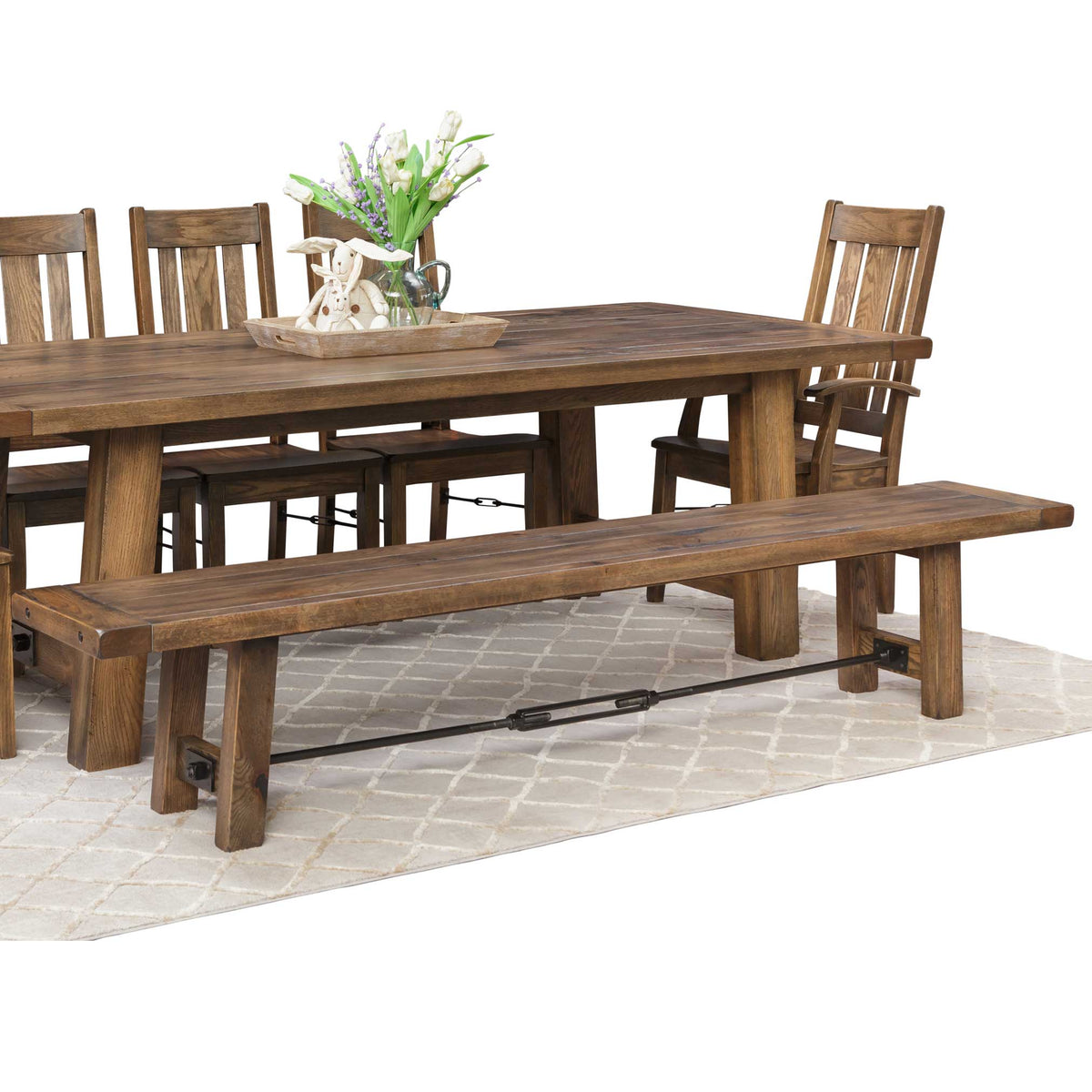 Amish Ouray Solid Wood Iron Buckle Dining Bench - snyders.furniture