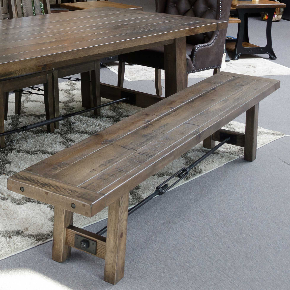 Amish Ouray Solid Wood Iron Buckle Dining Bench - snyders.furniture