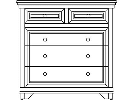 Line drawing of the Santa Ana five-drawer chest with two small top drawers above three wide paneled drawers and molded top