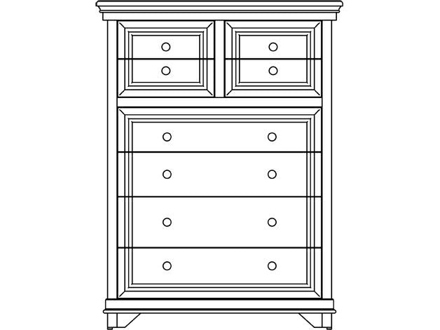 Line drawing of the Santa Ana eight-drawer chest with four small drawers on top and four wide drawers below, crown-molded top
