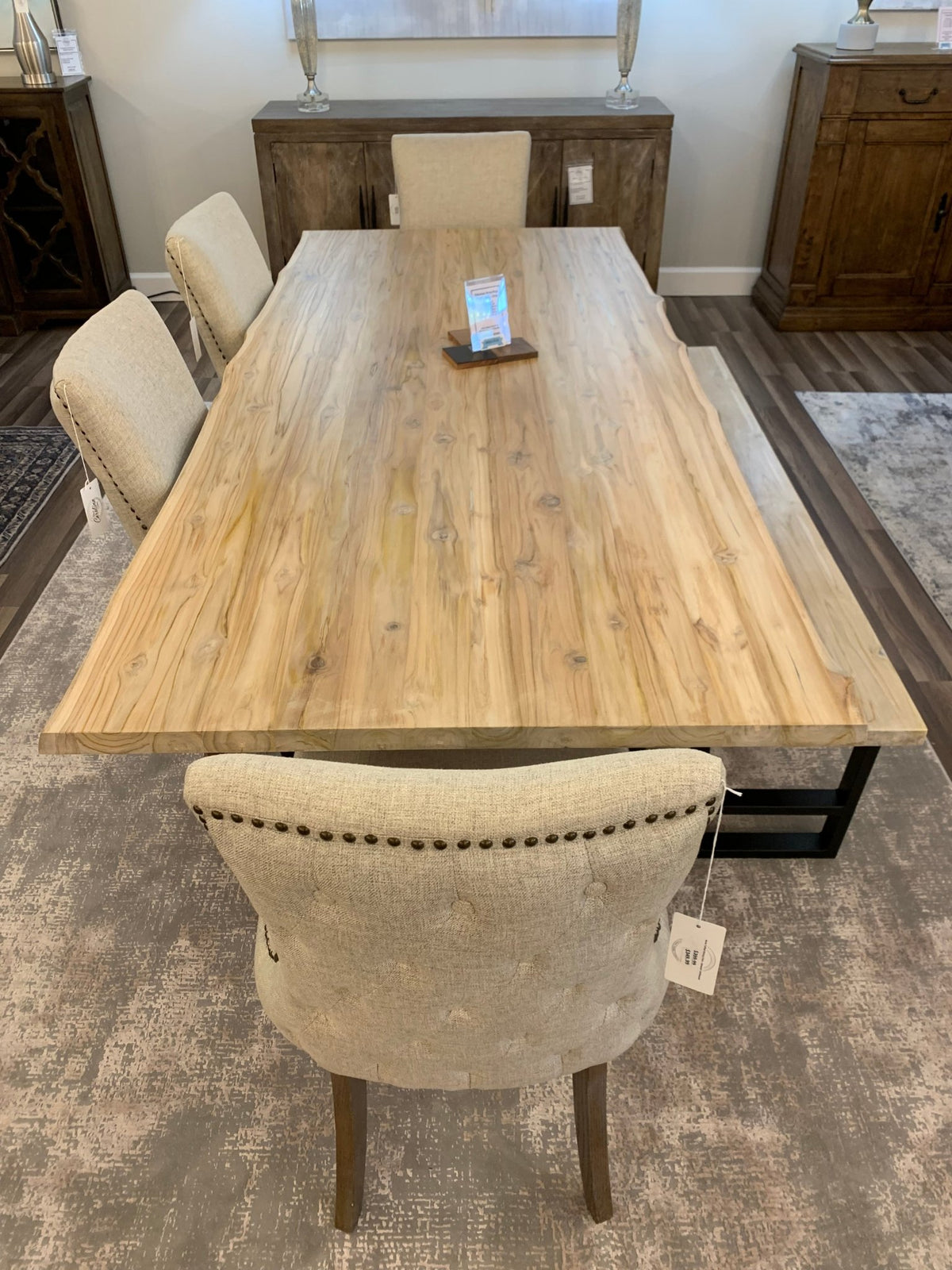 Bartholomew 96" Teak Live Edge Dining Table - Natural + White - snyders.furniture