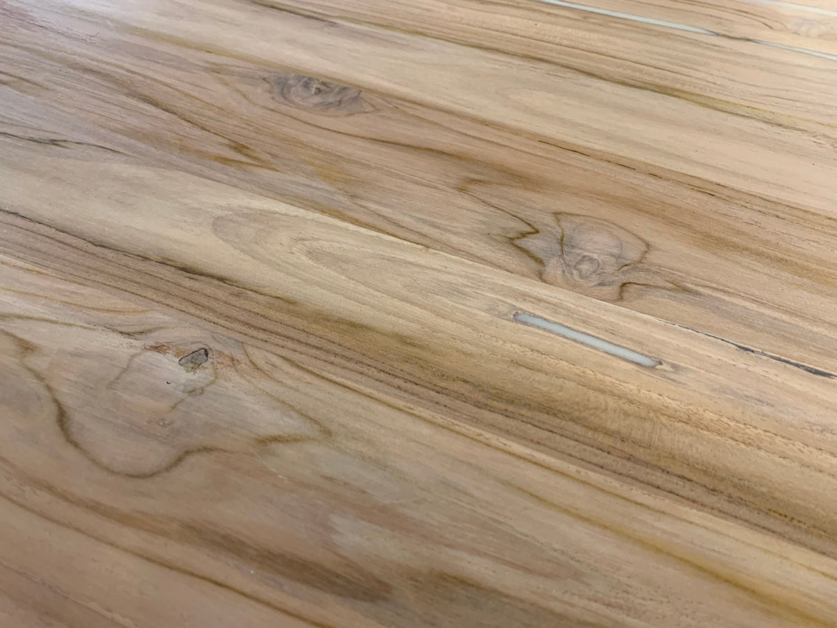 Bartholomew 96" Teak Live Edge Dining Table - Natural + White - snyders.furniture