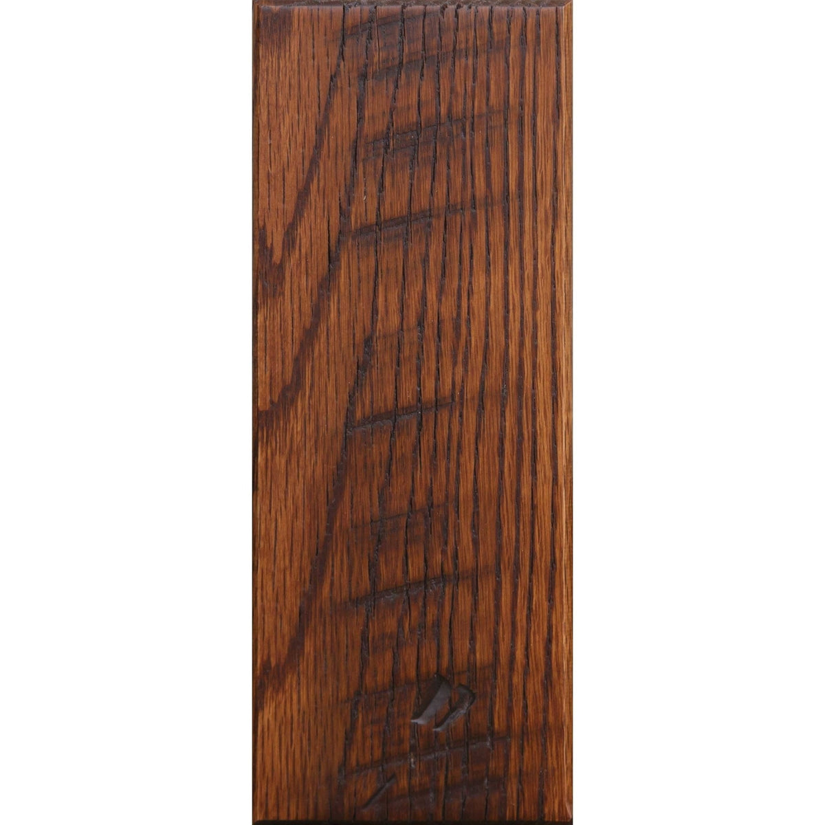 Boston finish on oak barnwood sample, a warm reddish brown plank with dark open grain and saw marks