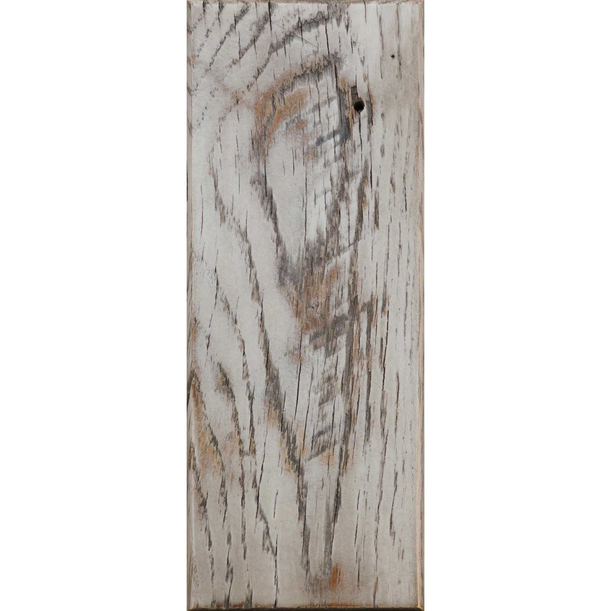 Gentile Gray Van Dyke Brown plank sample, a whitewashed weathered board with knots and gray streaks