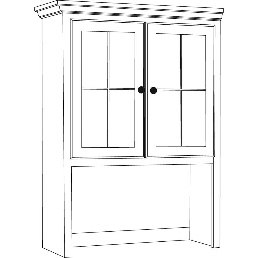 Line drawing of the glass door hutch top for the printer cabinet, with divided panes and crown molding