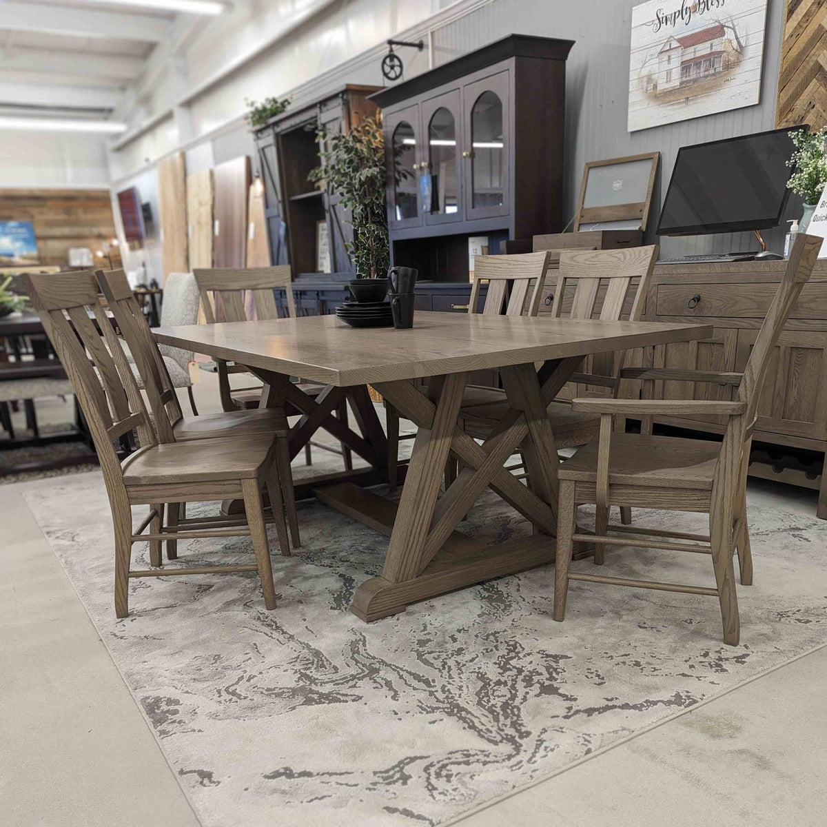 Harvest Star Amish Trestle 7pc Dining Set - Buy as Shown - snyders.furniture