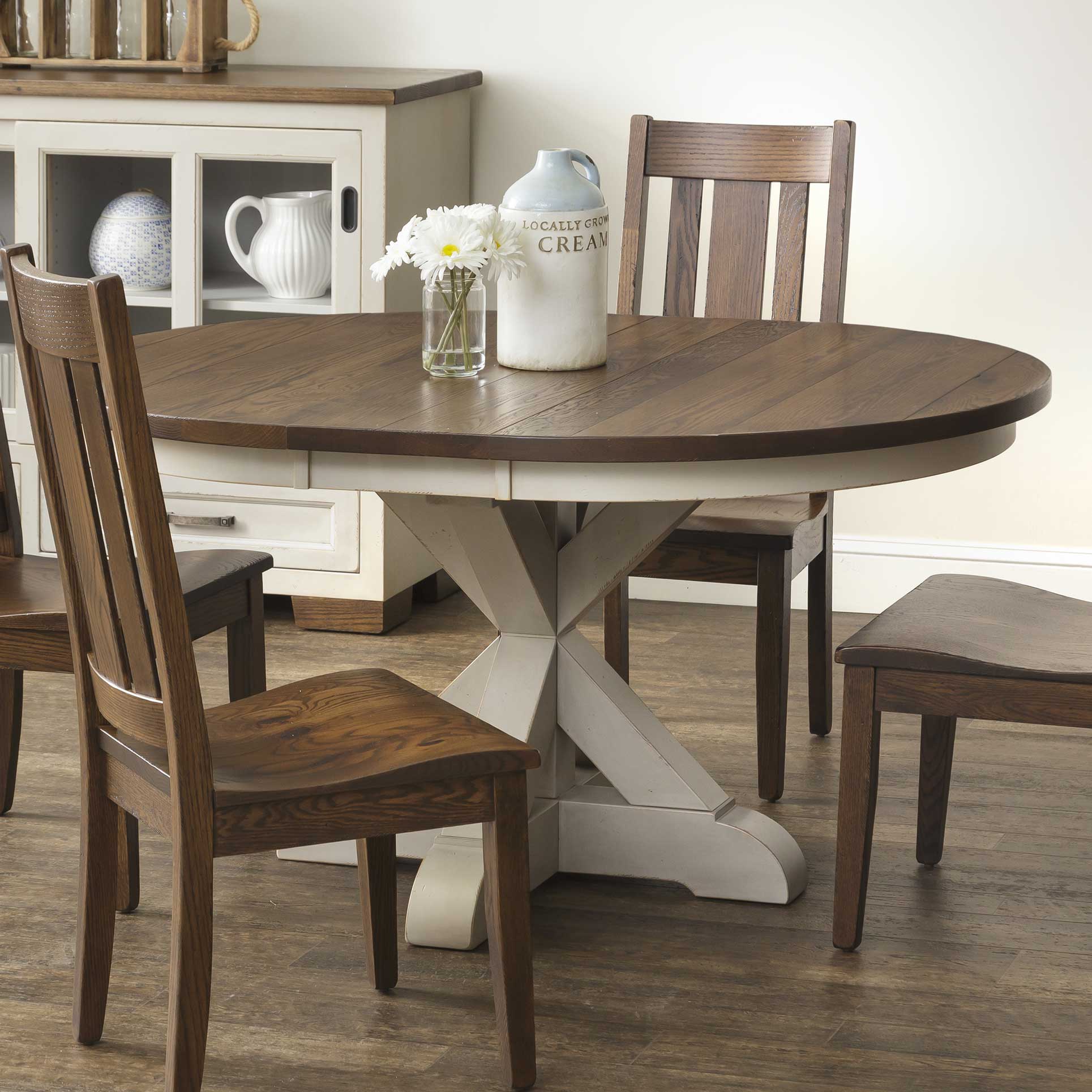 Hudson Round Expandable Amish Solid Wood Pedestal Table - snyders.furniture