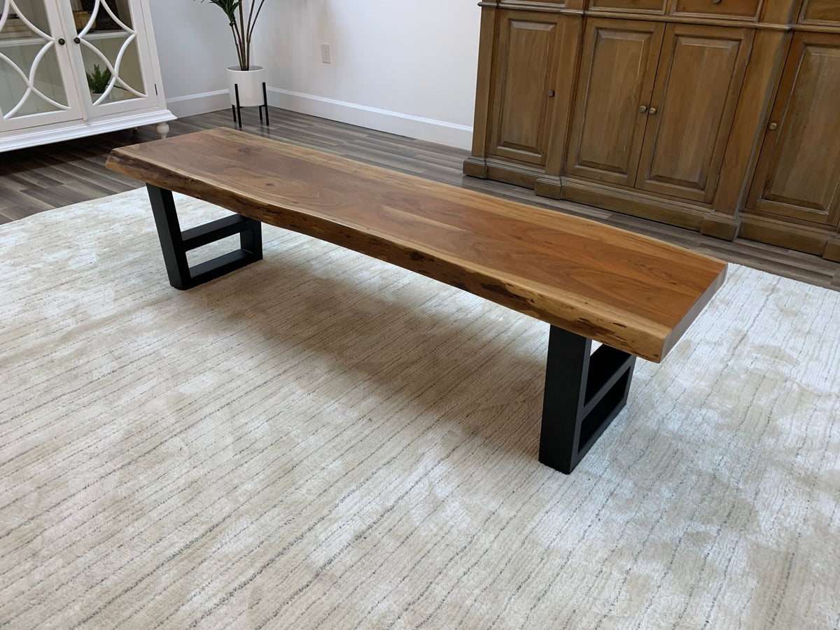 Malcolm 60" Acacia Live Edge Dining Bench - Natural + Gray - snyders.furniture