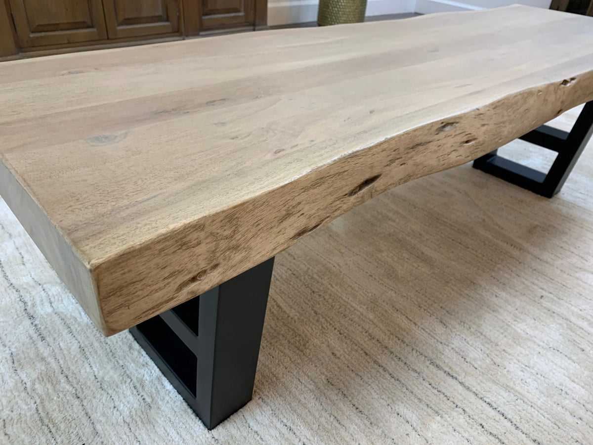 Malcolm 60" Acacia Live Edge Dining Bench - New White Wash - snyders.furniture