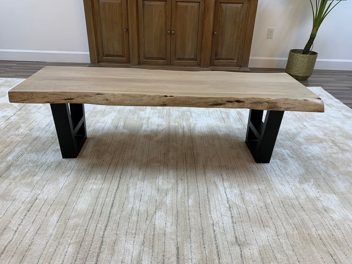 Malcolm 60" Acacia Live Edge Dining Bench - New White Wash - snyders.furniture