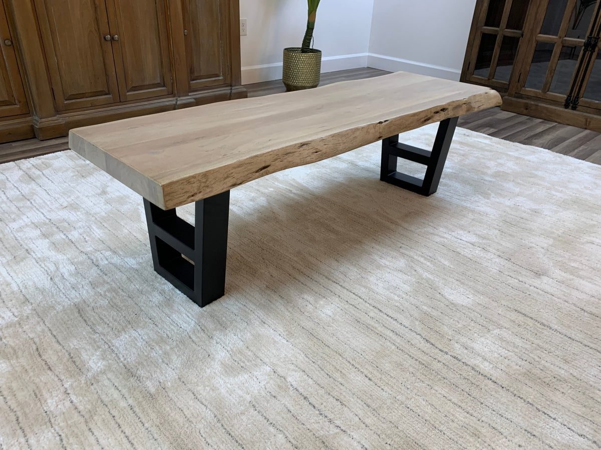 Malcolm 60" Acacia Live Edge Dining Bench - New White Wash - snyders.furniture